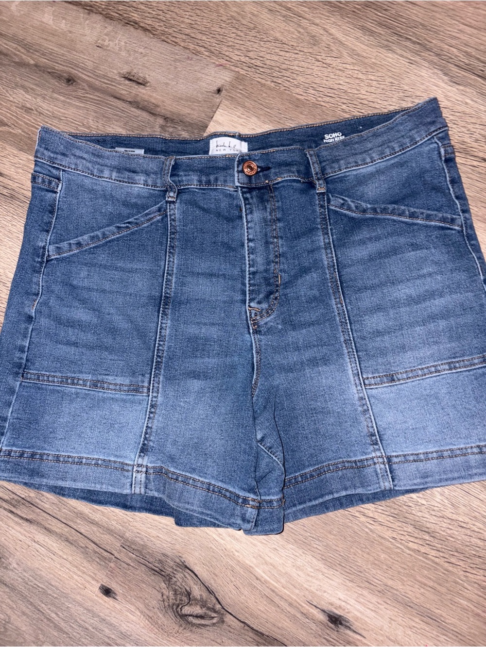 Nicole Miller Blue Paneled Mid-Rise Denim Shorts